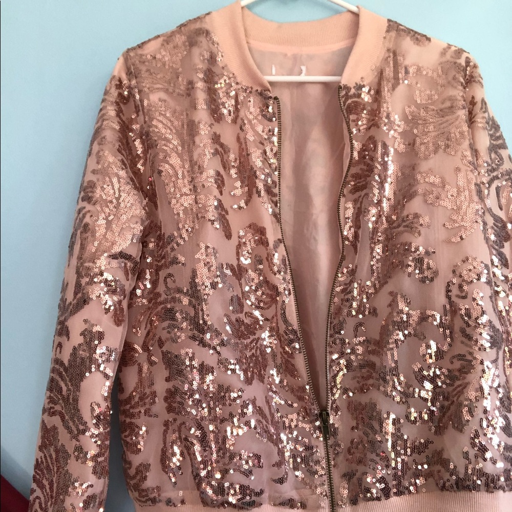 Pink Sequined Bomber Jacket